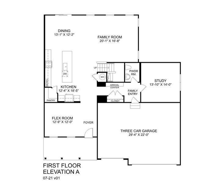 2D floor plan layout for the Oak Park by Ryan Homes in Pine Ridge Estates, Ridgeville, SC (Image 2).