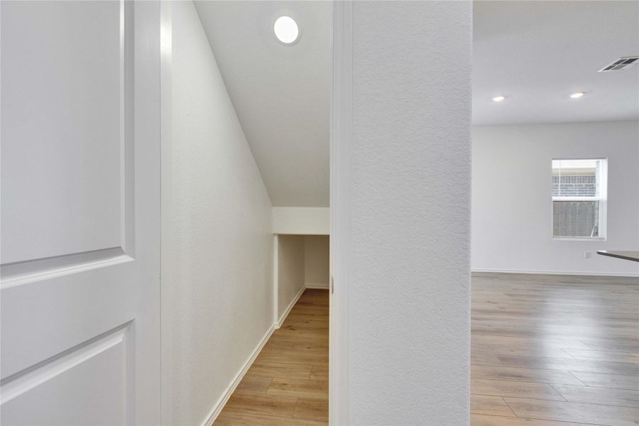 Extra Storage under the stairs near Laundry room. Extra Storage under the stairs near Laundry room.