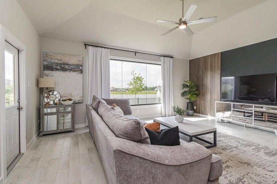 Check out the custom wall for a TV, along w the awesome huge window.