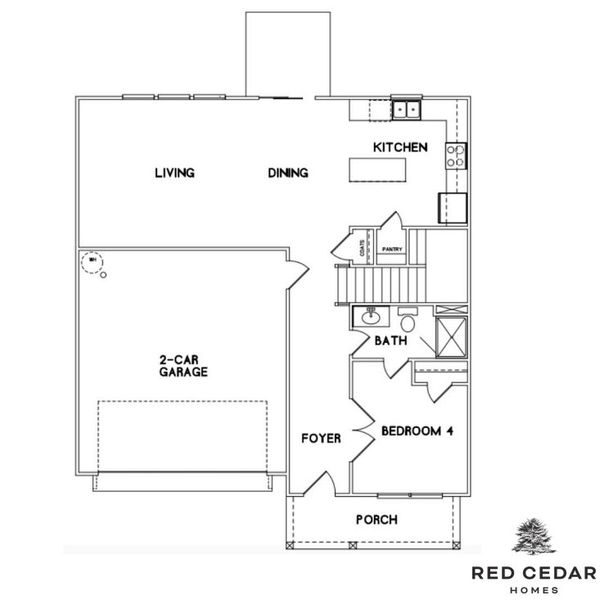 2D floor plan layout for the Cherry by Red Cedar Homes in The Pines at Paw Creek, Charlotte, NC (Image 4).