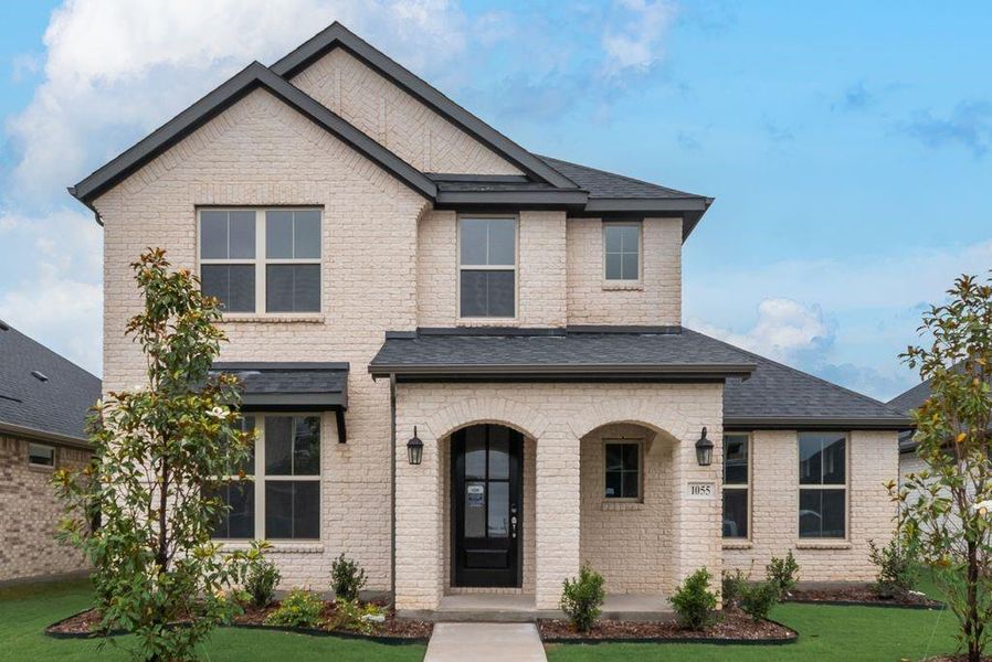 Front exterior of a new home in Bridges at Preston Crossings, Gunter, TX, highlighting curb appeal (Image 24). Front exterior of a new home in Bridges at Preston Crossings, Gunter, TX, highlighting curb appeal (Image 24).