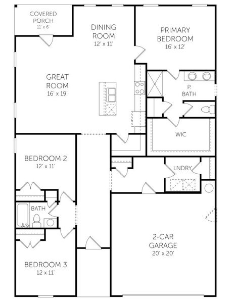 2D floor plan layout for the Escape - Single Family Homes by Dream Finders Homes in The View at Holt Lake, Four Oaks, NC (Image 3). 2D floor plan layout for the Escape - Single Family Homes by Dream Finders Homes in The View at Holt Lake, Four Oaks, NC (Image 3).