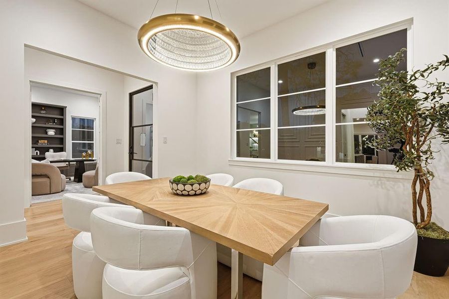 Night view of the formal dining room