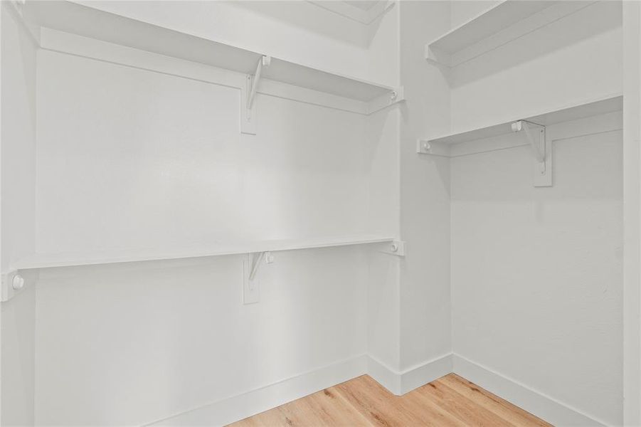 Spacious closet featuring light wood-style flooring