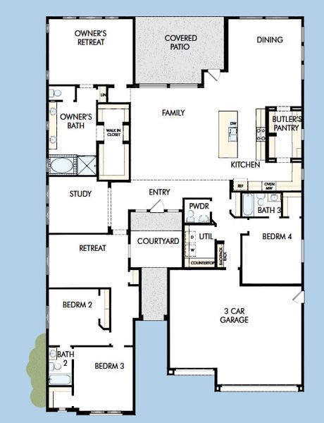 2D floor plan layout for the The Pineridge by David Weekley Homes in Tamber at Soleo, San Tan Valley, AZ (Image 3).