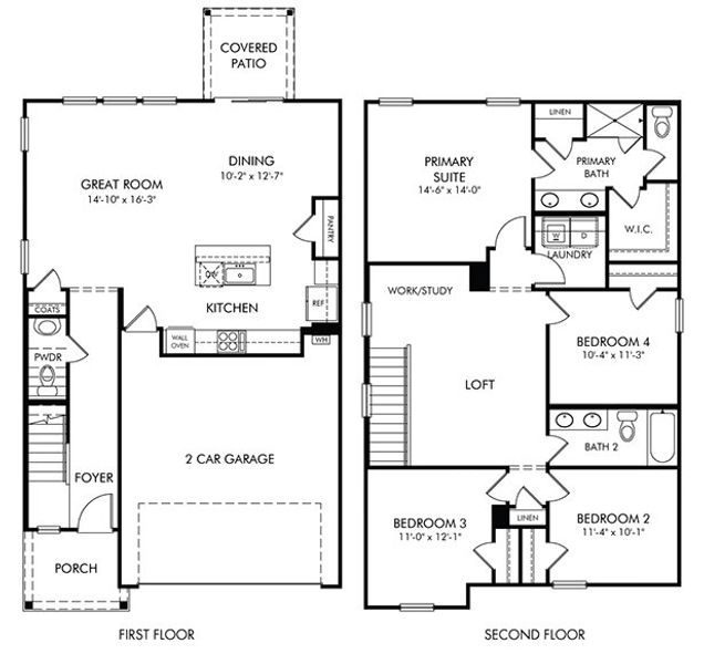 2D floor plan layout of this home in Oak Manor - Classic Series, Garner, NC (Image 2).