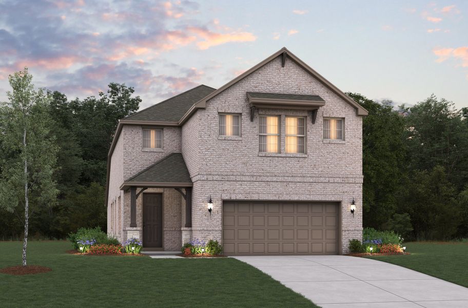 Representative exterior photo of a completed home built from the Lantana by Beazer Homes in Saratoga: Fields 40', Aubrey, TX (Image 2). Representative exterior photo of a completed home built from the Lantana by Beazer Homes in Saratoga: Fields 40', Aubrey, TX (Image 2).