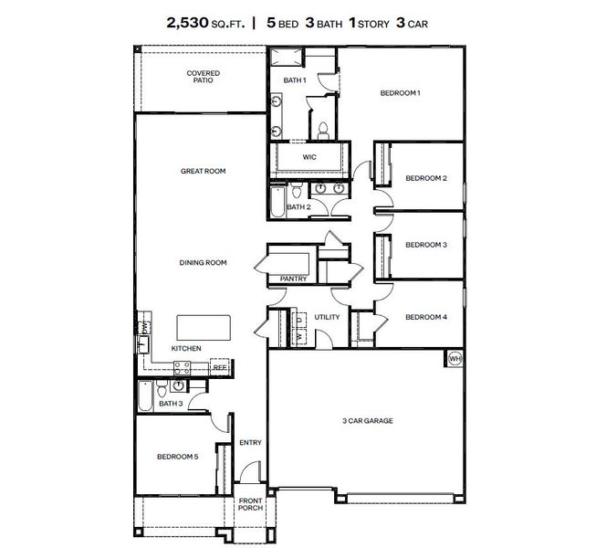 2D floor plan layout for the Sedona - Plan H50T7 by D.R. Horton in Sahuarita Acres, Sahuarita, AZ (Image 5).