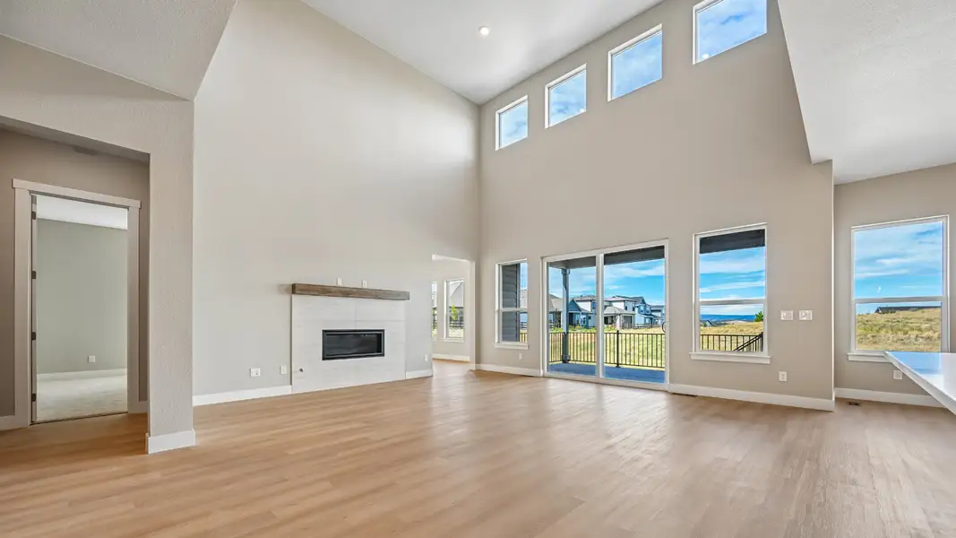 A cozy fireplace creates a natural focal point for the room