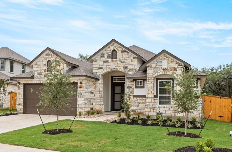 Representative exterior photo of a completed home built from the Michelle by Chesmar Homes in Highland Village, Georgetown, TX (Image 1).