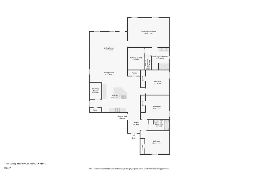 2D floor plan layout of this home in Bar W Ranch, Leander, TX (Image 3).