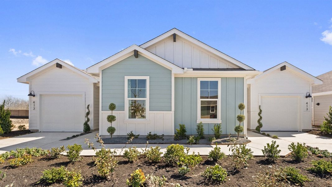 Front exterior of a new home in Wayside, Uhland, TX, highlighting curb appeal (Image 2). Front exterior of a new home in Wayside, Uhland, TX, highlighting curb appeal (Image 2).