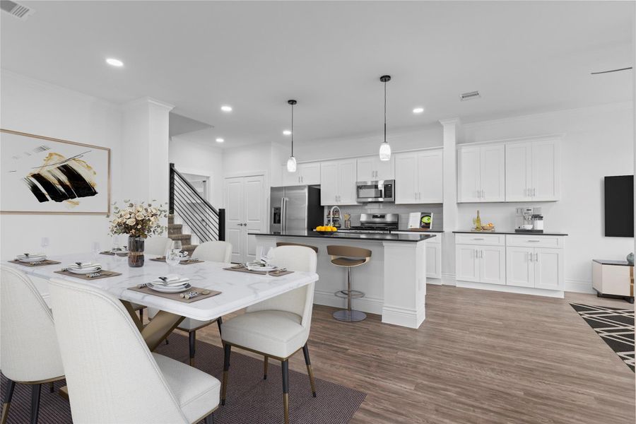 The gourmet kitchen is a cook’s dream come true, featuring a large workstation island topped with sparkling quartz countertops. The stainless steel side-by-side refrigerator with ice and water dispenser adds everyday convenience, while the elegant pendant lighting creates the perfect finishing touch. French doors open to an outstanding pantry with all the storage you could ever need. This home is calling your name don’t miss it! *Virtually staged* The gourmet kitchen is a cook’s dream come true, featuring a large workstation island topped with sparkling quartz countertops. The stainless steel side-by-side refrigerator with ice and water dispenser adds everyday convenience, while the elegant pendant lighting creates the perfect finishing touch. French doors open to an outstanding pantry with all the storage you could ever need. This home is calling your name don’t miss it! *Virtually staged*