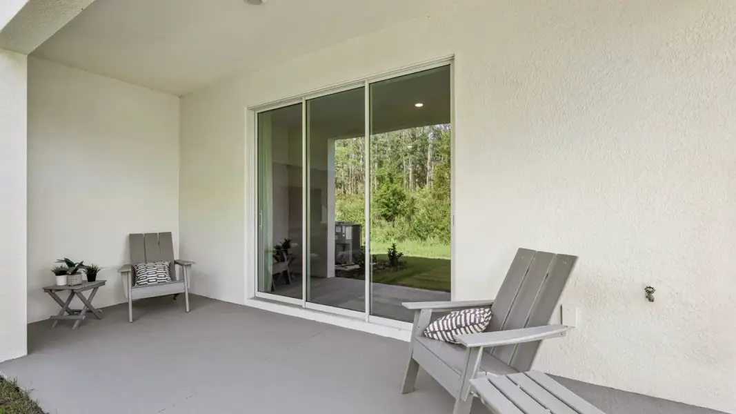 Exterior details and patio area of a home in Towns at Woodsdale, Wesley Chapel (Image 4).