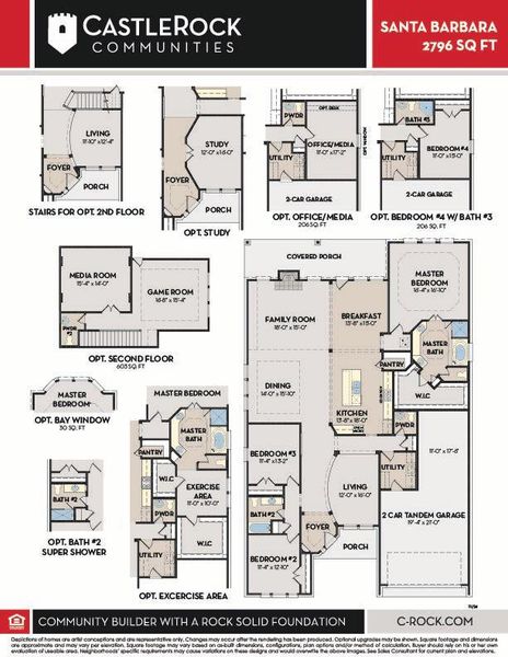 2D floor plan layout for the Santa Barbara by CastleRock Communities in Solterra, Mesquite, TX (Image 5).