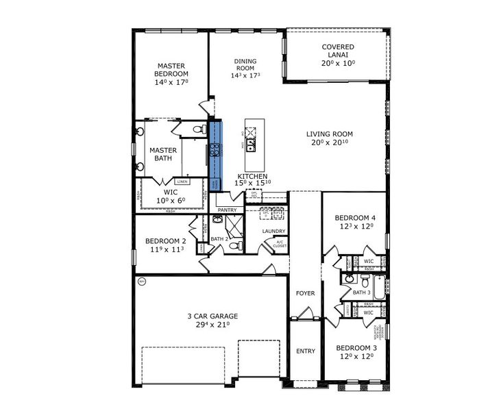 2D floor plan layout for the Davenport by ICI Homes in Weslyn Park at Sunbridge, St. Cloud, FL (Image 3).