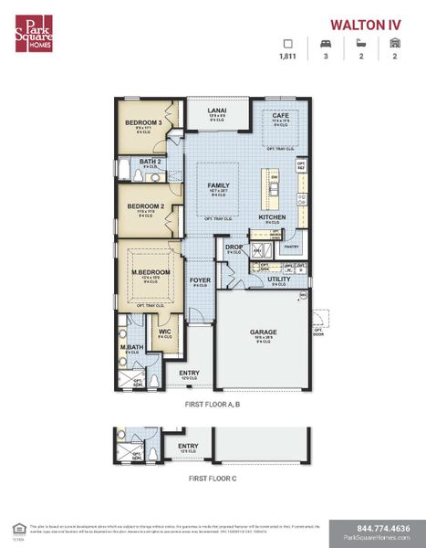 2D floor plan layout for the Walton IV by Park Square Residential in Brighton, Venice, FL (Image 3).