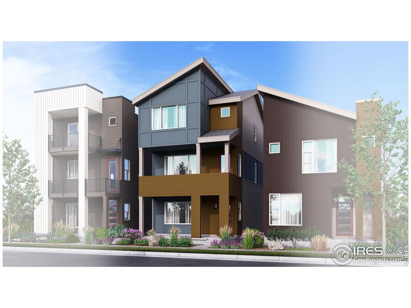 Front exterior of a new home in Baseline, Broomfield, CO, highlighting curb appeal (Image 1).