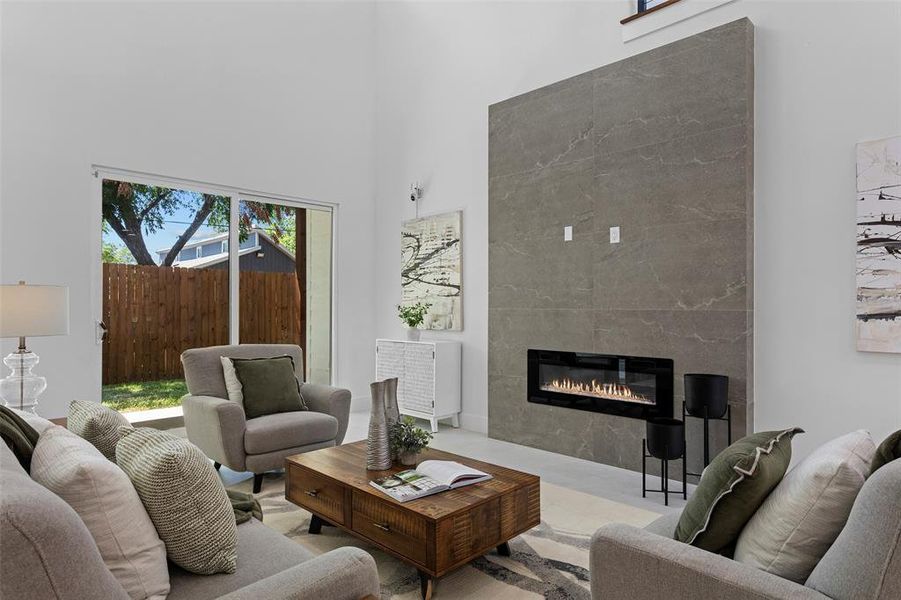 Living room with a fireplace