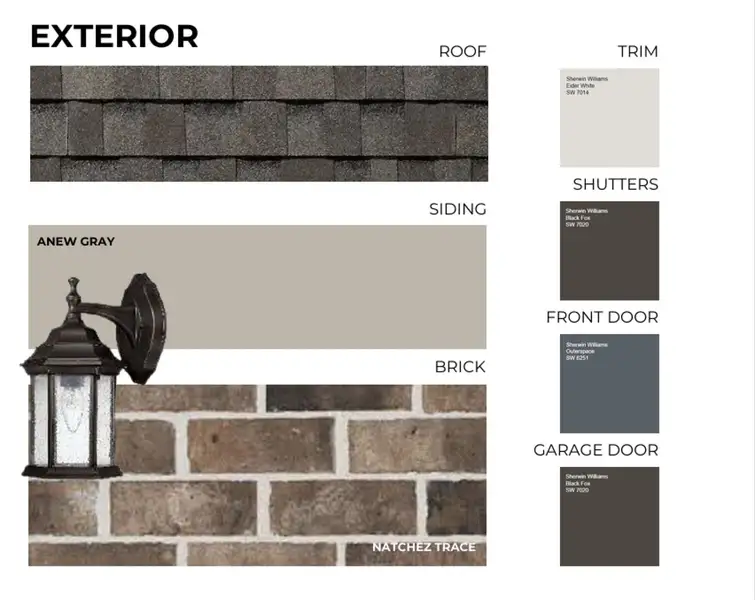 Exterior Finishes Specification. Detailing material and color selections for the property's exterior elements Exterior Finishes Specification. Detailing material and color selections for the property's exterior elements
