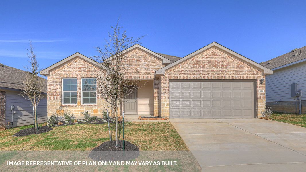 Front exterior of a new home in Arroyo Ranch, Seguin, TX, highlighting curb appeal (Image 1). Front exterior of a new home in Arroyo Ranch, Seguin, TX, highlighting curb appeal (Image 1).