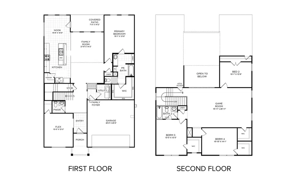 2D floor plan layout for the Katy Lakes Cypress 2821 by Brohn Homes in Katy Lakes, Katy, TX (Image 3).