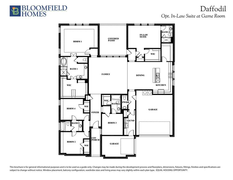 Daffodil Floor Plan with Optional In-Law Suite at Game Room