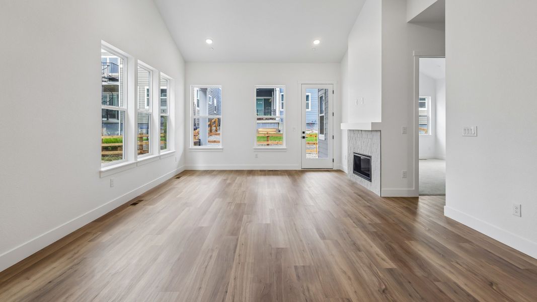 Comfortable living space centered around a welcoming fireplace Comfortable living space centered around a welcoming fireplace