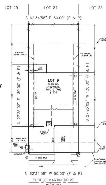 1232 Purple Martin Drive preliminary plot plan.