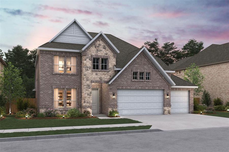 Front exterior of a new home in Kreymer at the Park, Wylie, TX, highlighting curb appeal (Image 1).