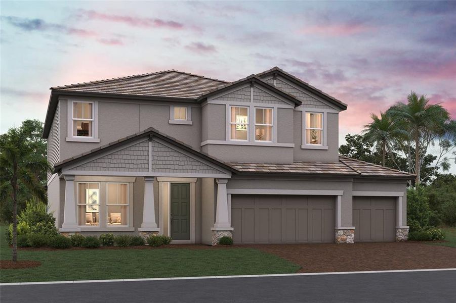 Front exterior of a new home in Hawkstone, Sarasota, FL, highlighting curb appeal (Image 1). Front exterior of a new home in Hawkstone, Sarasota, FL, highlighting curb appeal (Image 1).