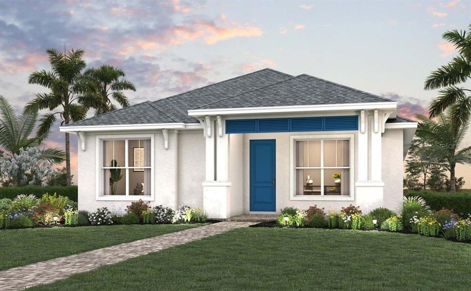 Front exterior of a new home in SeaFlower – Bungalow Homes, Bradenton, FL, highlighting curb appeal (Image 1). Front exterior of a new home in SeaFlower – Bungalow Homes, Bradenton, FL, highlighting curb appeal (Image 1).