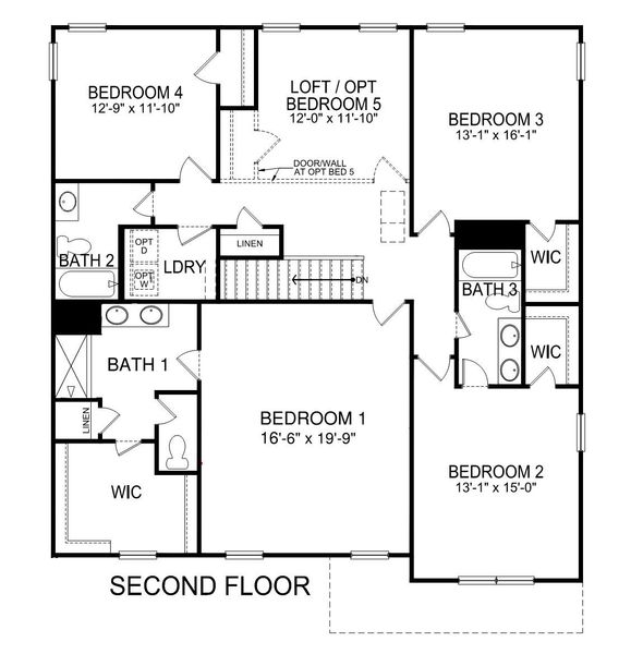 2D floor plan layout for the Columbia by D.R. Horton in Twinleaf Meadows, Monroe, NC (Image 5).