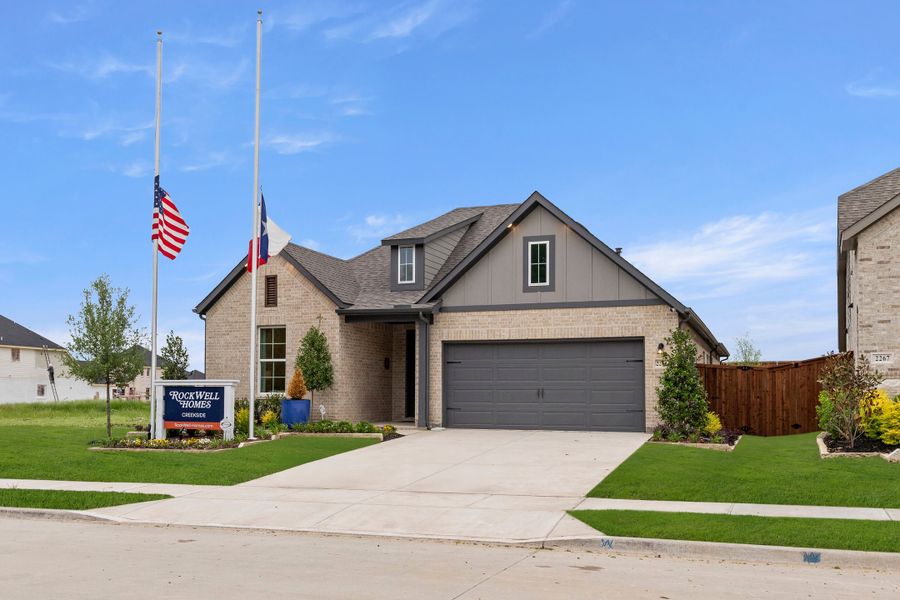 Representative exterior photo of a completed home built from the Patriot by Rockwell Homes in Creekside, Royse City, TX (Image 32). Representative exterior photo of a completed home built from the Patriot by Rockwell Homes in Creekside, Royse City, TX (Image 32).