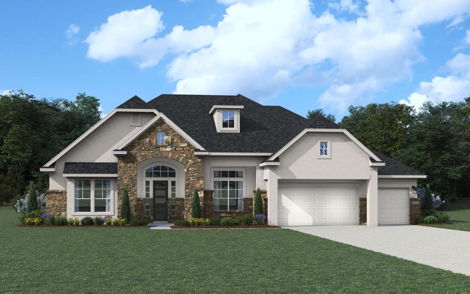 Representative exterior photo of a completed home built from the Lancashire 100′ by Chesmar Homes in Potranco Oaks, San Antonio, TX (Image 2). Representative exterior photo of a completed home built from the Lancashire 100′ by Chesmar Homes in Potranco Oaks, San Antonio, TX (Image 2).