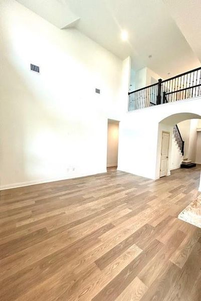 Family Room with soaring ceiling