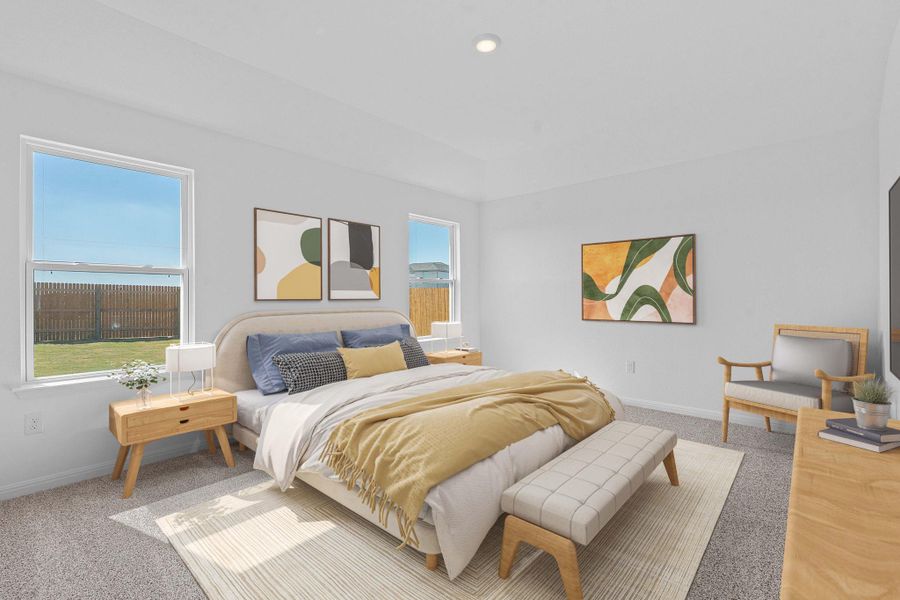 Bedroom with carpet flooring and recessed lighting