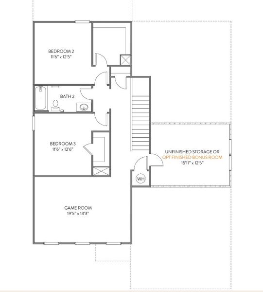 2D floor plan layout for the Wayne by True Homes in Westbrook Falls, Colfax, NC (Image 8).