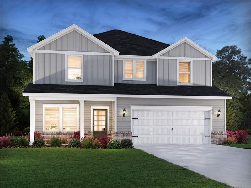 Front exterior of a new home in The Oaks at Dawson, Dawsonville, GA, highlighting curb appeal (Image 1). Front exterior of a new home in The Oaks at Dawson, Dawsonville, GA, highlighting curb appeal (Image 1).