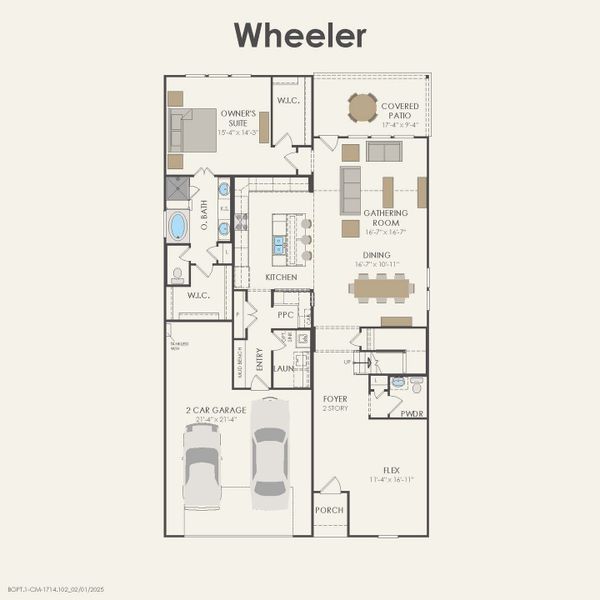 2D floor plan layout for the Wheeler by Pulte Homes in Parks of Village Creek, Burleson, TX (Image 4).