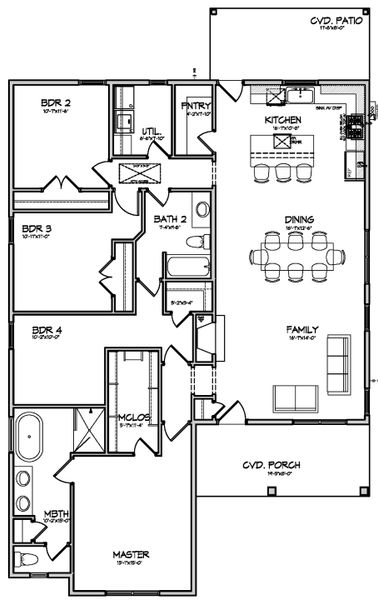 2D floor plan layout for the Jennifer by Heritage Towne in Heritage Towne, Midlothian, TX (Image 3).