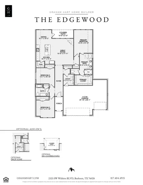2D floor plan layout for the Edgewood by Graham Hart Home Builder in Bear Ridge, Burleson, TX (Image 3). 2D floor plan layout for the Edgewood by Graham Hart Home Builder in Bear Ridge, Burleson, TX (Image 3).