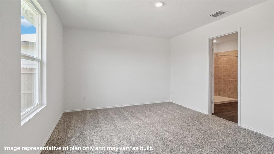 Carpeted spare room with baseboards and recessed lighting