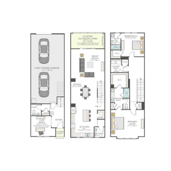 2D floor plan layout for the Bellamy by Tri Pointe Homes in Bellflower, Charlotte, NC (Image 2).