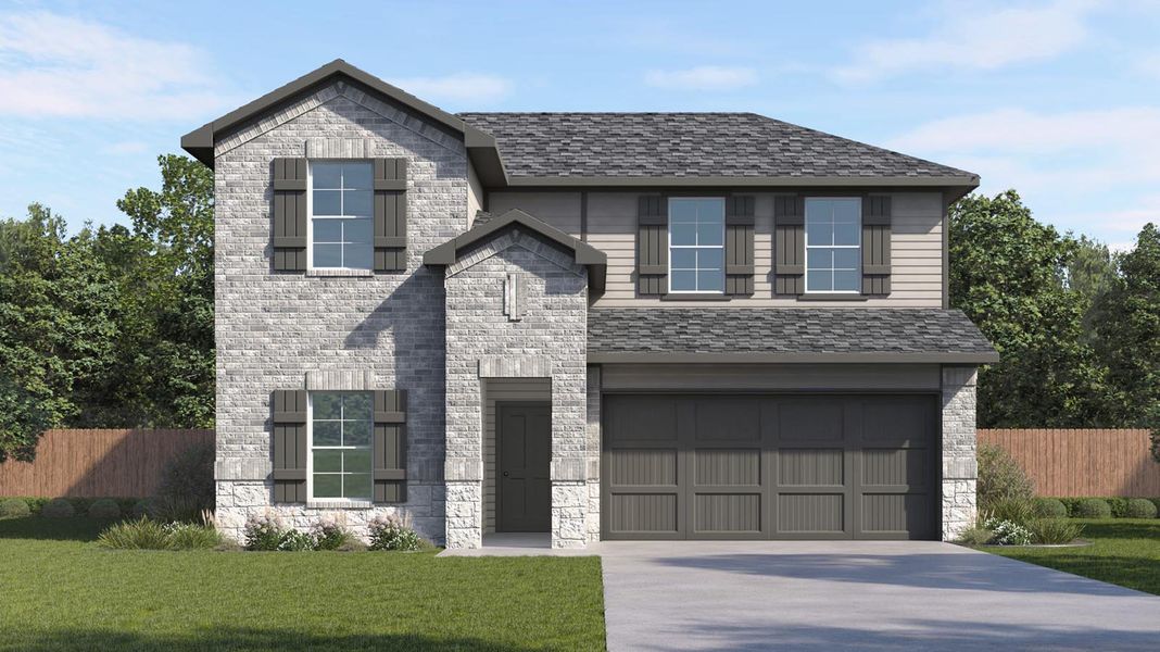 Representative exterior photo of a completed home built from the Mitchell by D.R. Horton in Caldwell Crossing, Iowa Colony, TX (Image 2). Representative exterior photo of a completed home built from the Mitchell by D.R. Horton in Caldwell Crossing, Iowa Colony, TX (Image 2).