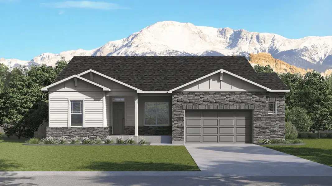 Front exterior of a new home in Vantage, Berthoud, CO, highlighting curb appeal (Image 2). Front exterior of a new home in Vantage, Berthoud, CO, highlighting curb appeal (Image 2).