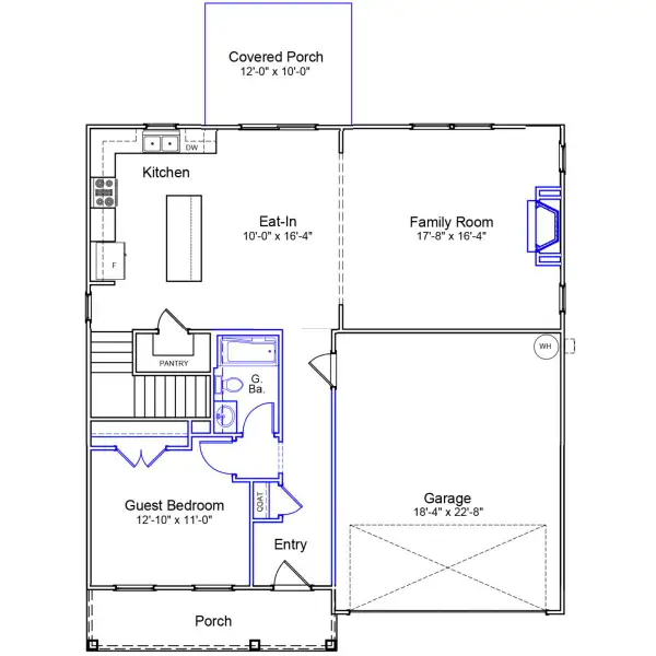 2D floor plan layout of this home in Citadel Point at Southbridge, Sneads Ferry, NC (Image 2).