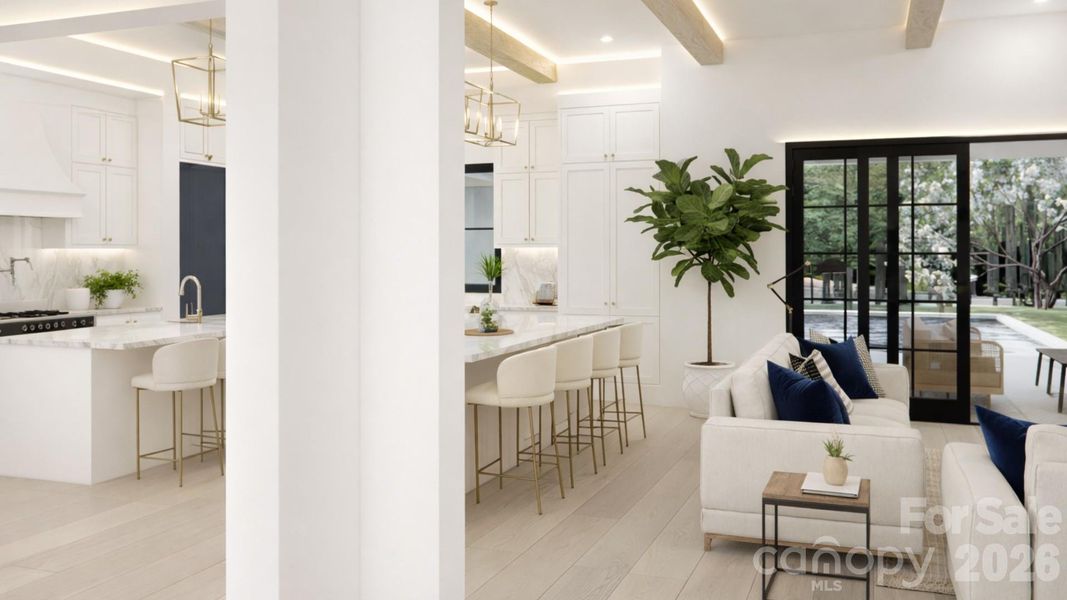 Rendering from foyer looking towards open kitchen living and outdoors Rendering from foyer looking towards open kitchen living and outdoors