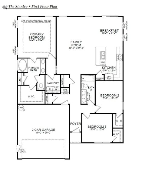 2D floor plan layout of this home in Parker's Preserve, Ridgeville, SC (Image 3).