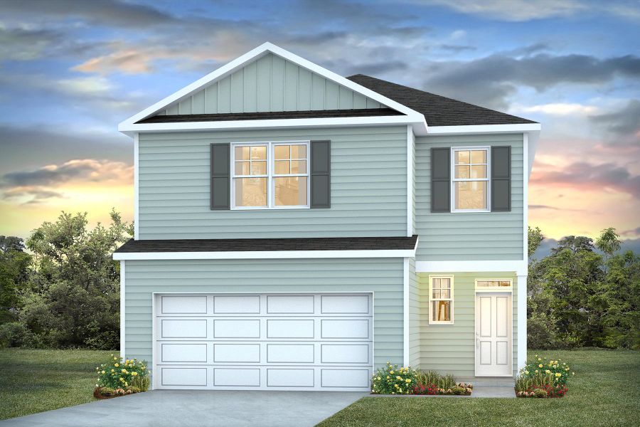 Front exterior of a new home in Settlement at Salamander, North Charleston, SC, highlighting curb appeal (Image 1). Front exterior of a new home in Settlement at Salamander, North Charleston, SC, highlighting curb appeal (Image 1).